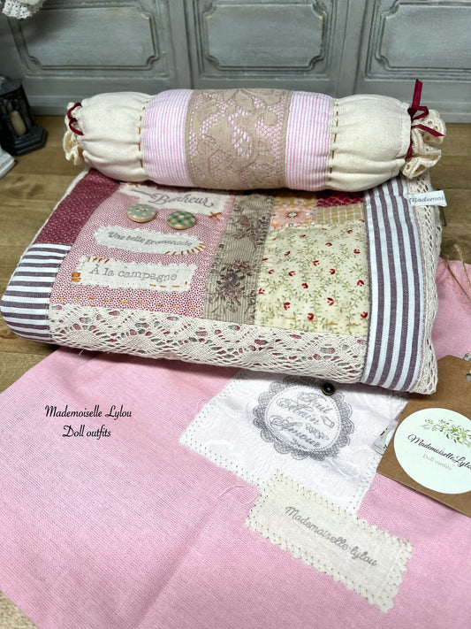 Patchwork Bed Set for Collectible Dolls - Handmade