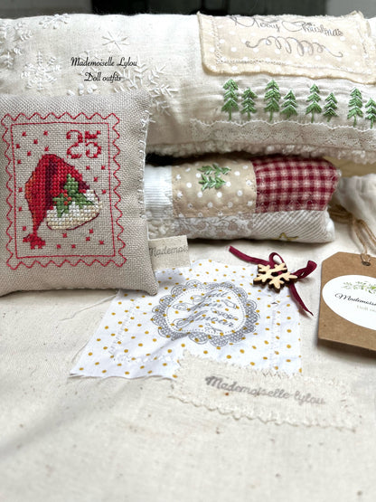 Juego de cama de patchwork para muñecas coleccionables - Hecho a mano