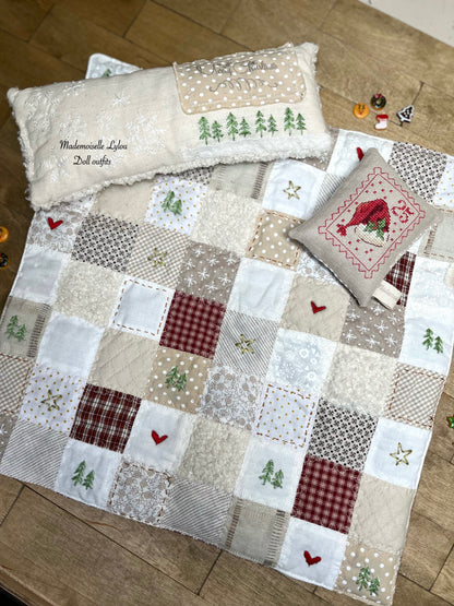 Juego de cama de patchwork para muñecas coleccionables - Hecho a mano