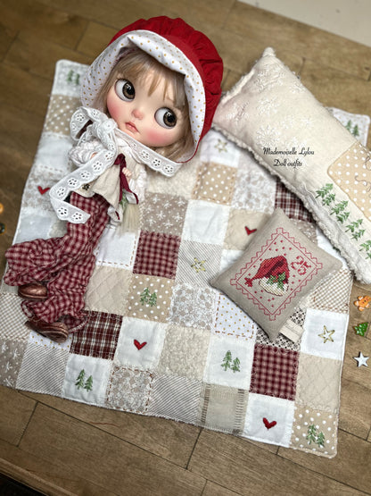 Juego de cama de patchwork para muñecas coleccionables - Hecho a mano