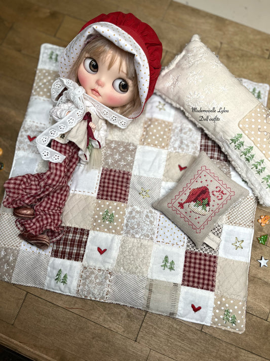 Ensemble de lit patchwork pour poupées de collection - Confection artisanal