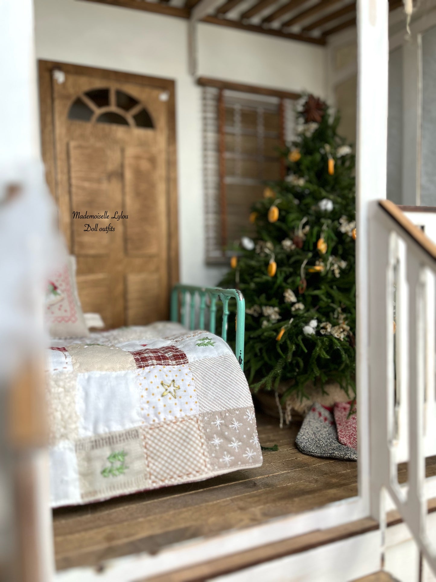 Juego de cama de patchwork para muñecas coleccionables - Hecho a mano