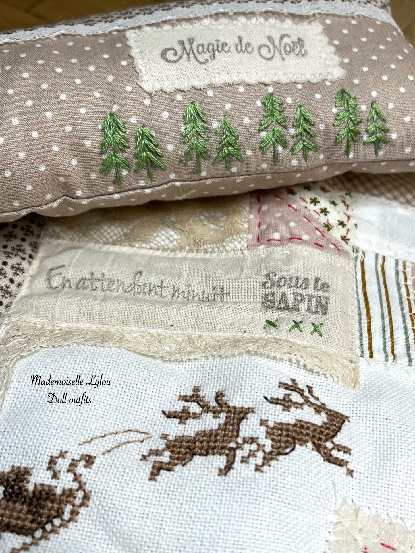 Ensemble de lit patchwork pour poupées de collection - Confection artisanale