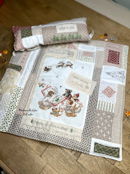 Ensemble de lit patchwork pour poupées de collection - Confection artisanale