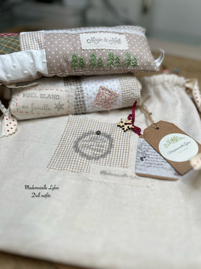 Ensemble de lit patchwork pour poupées de collection - Confection artisanale