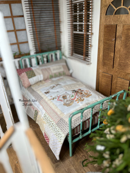 Ensemble de lit patchwork pour poupées de collection - Confection artisanale