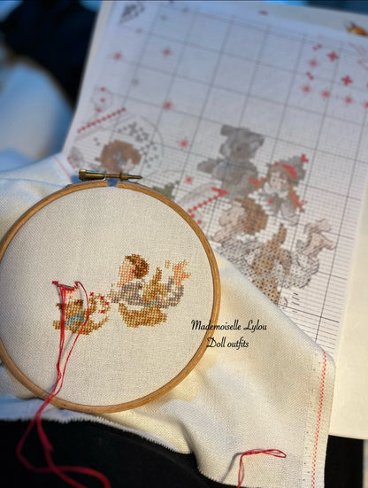 Ensemble de lit patchwork pour poupées de collection - Confection artisanale