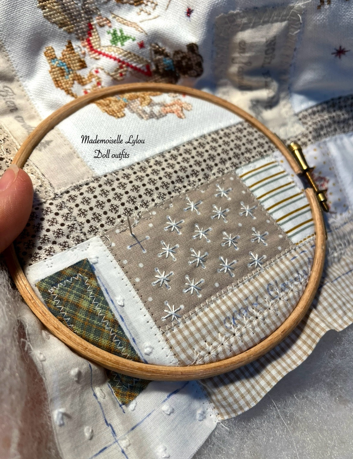 Ensemble de lit patchwork pour poupées de collection - Confection artisanale