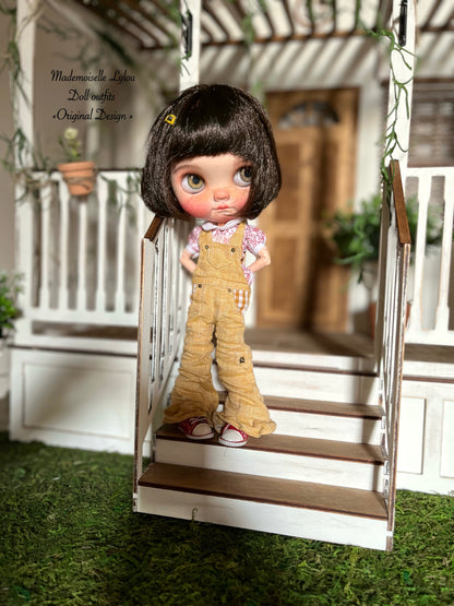 Blythe Doll Clothes - Flared Linen Overalls - 3 Colors to Choose From