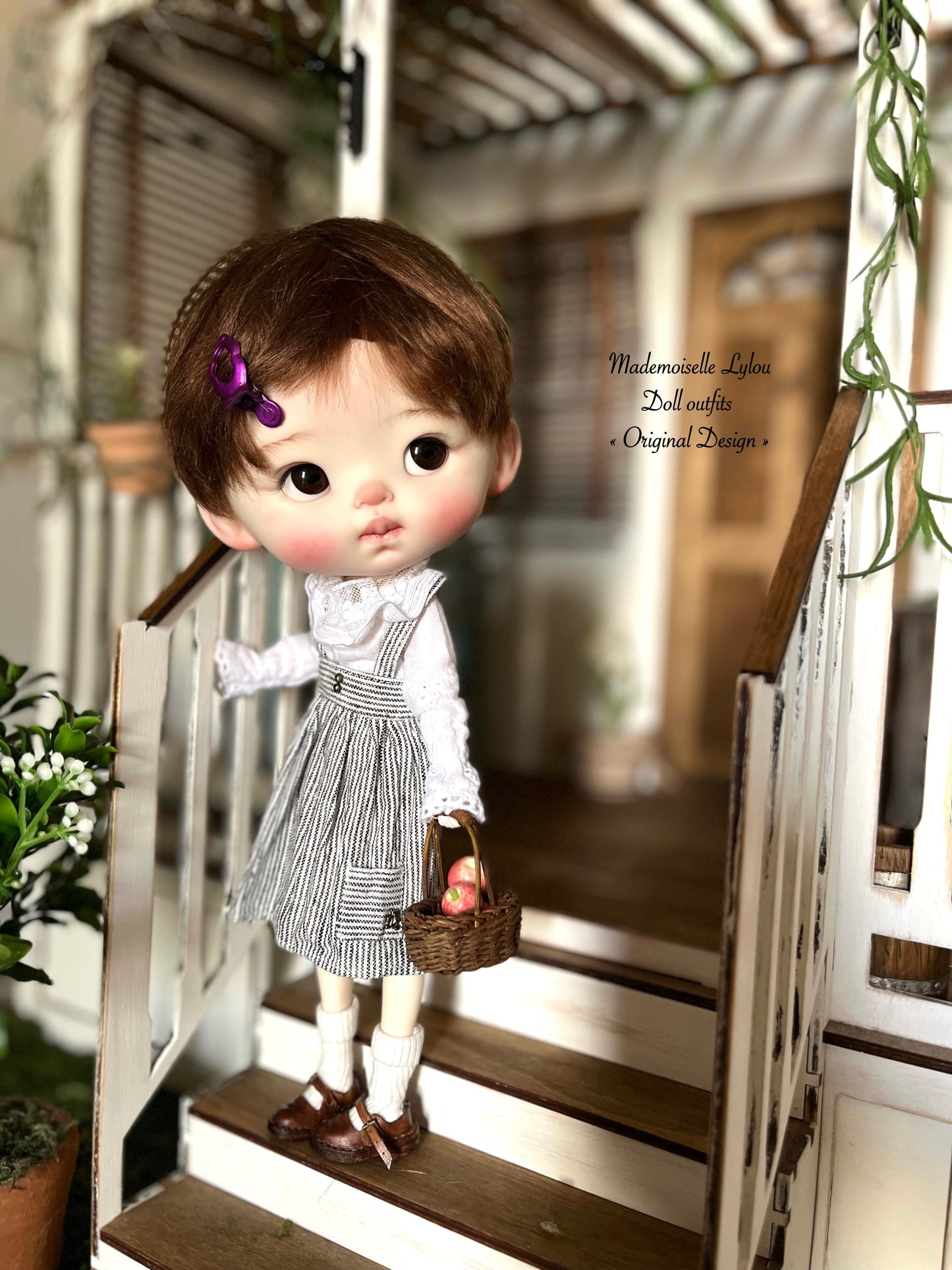 Blythe Doll Clothes - Linen Suspender Skirt, Embroidered Blouse and Socks - Your Choice