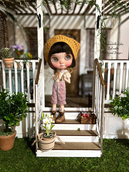 Blythe Doll Clothes - 3pcs Set, Suspender Shorts, Blouse and Socks