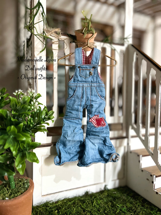 Washed Denim Flared Overalls for Blythe Dolls