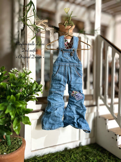 Washed denim overalls for Blythe dolls