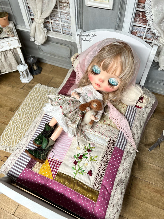 Patchwork Bed Set for Collectible Dolls - Handmade